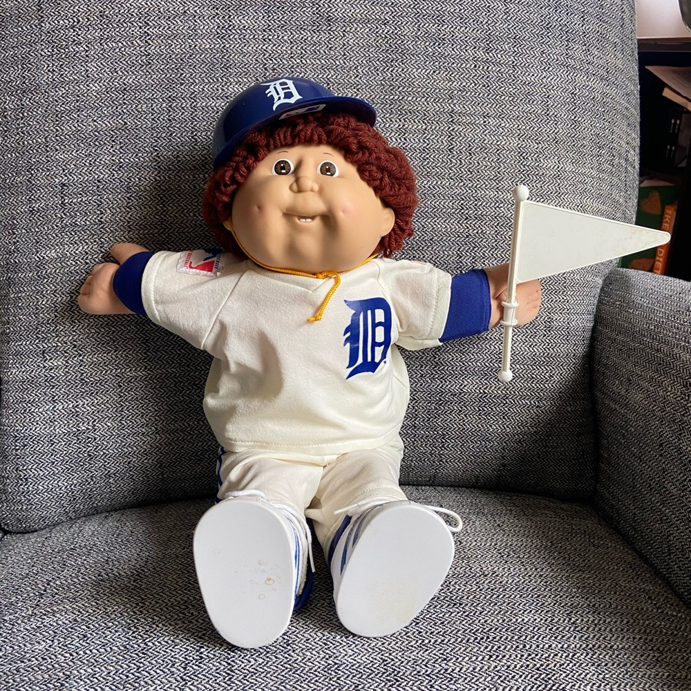 Vintage Detroit Tigers Themed Cabbage Patch Kids Doll with Cap and Flag